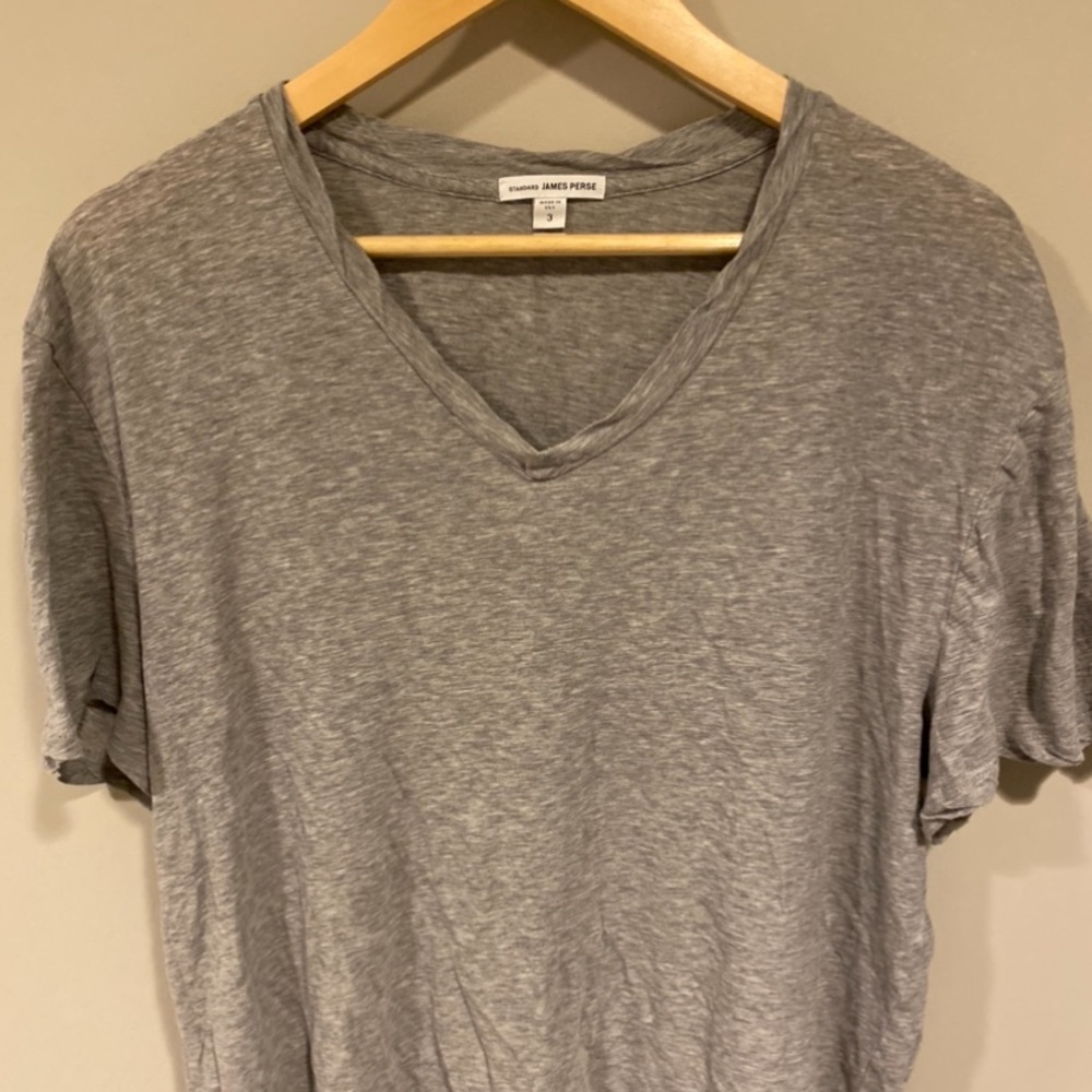 Men’s James Perse, Japanese Cotton, Grey V-neck t-shirt, Size 3, Made in USA